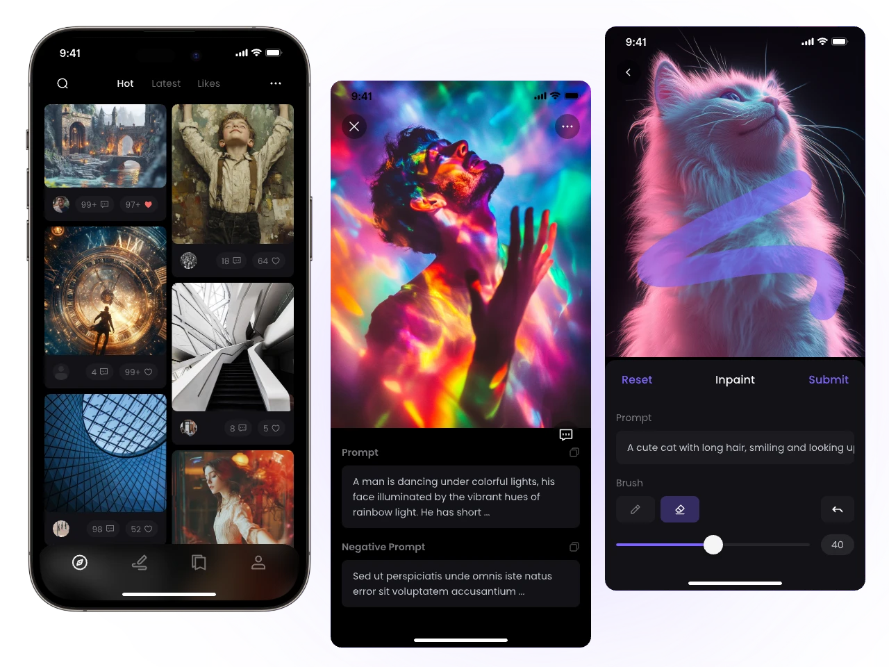 3 screenshots of piclumen ai art generator app