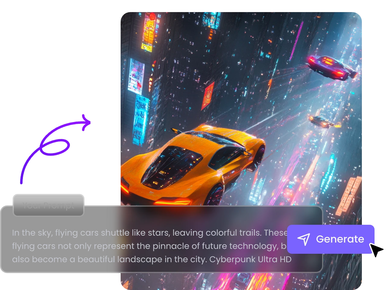 flying cars in air of cyberpunk style generated from text in ai art generator