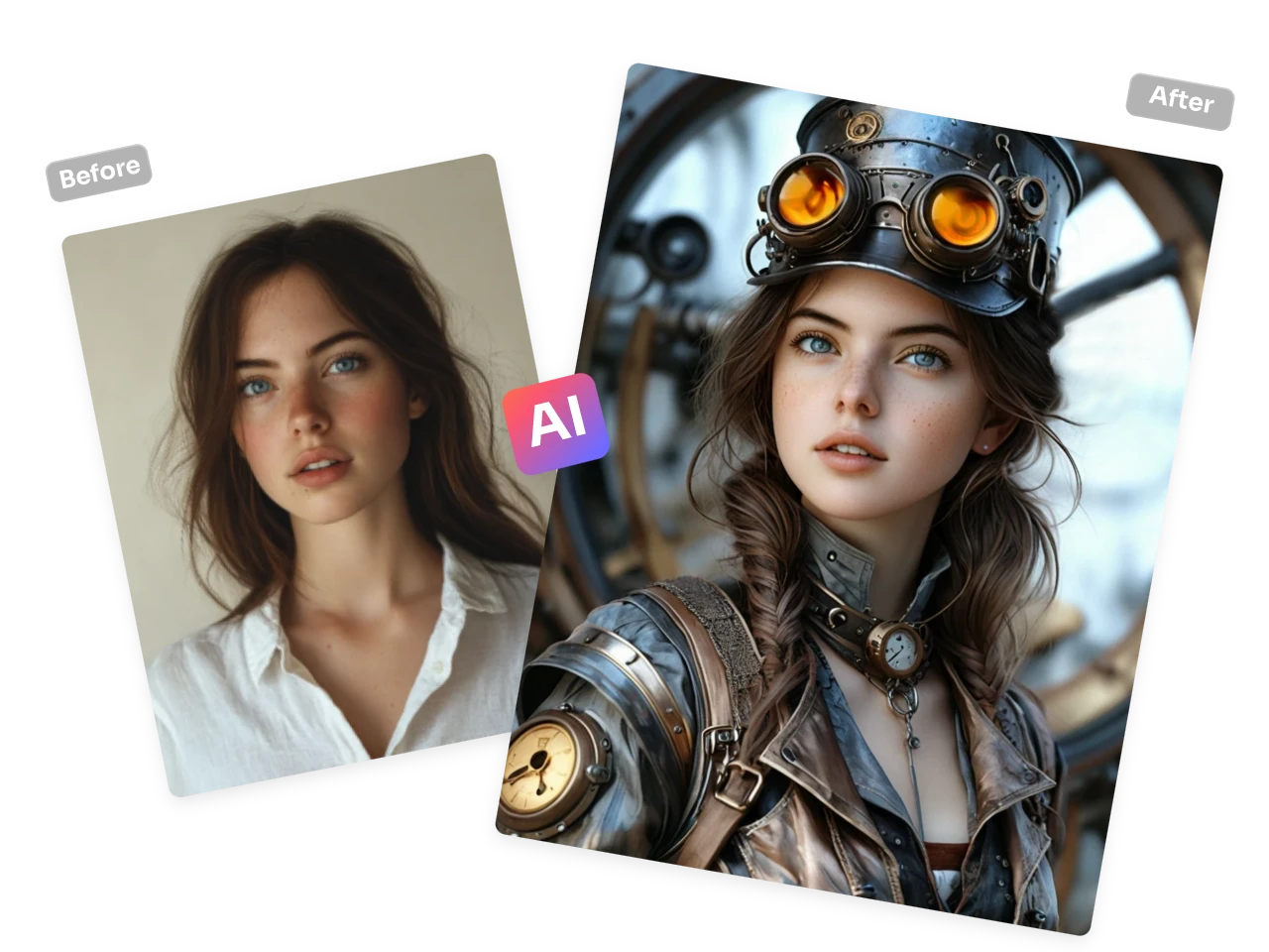 personnage steampunk humain généré par l'IA créé à partir d'une vraie photo