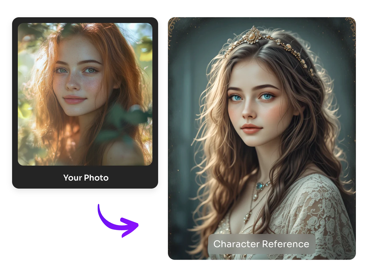 realistic female portrait converted into 3D style using character reference