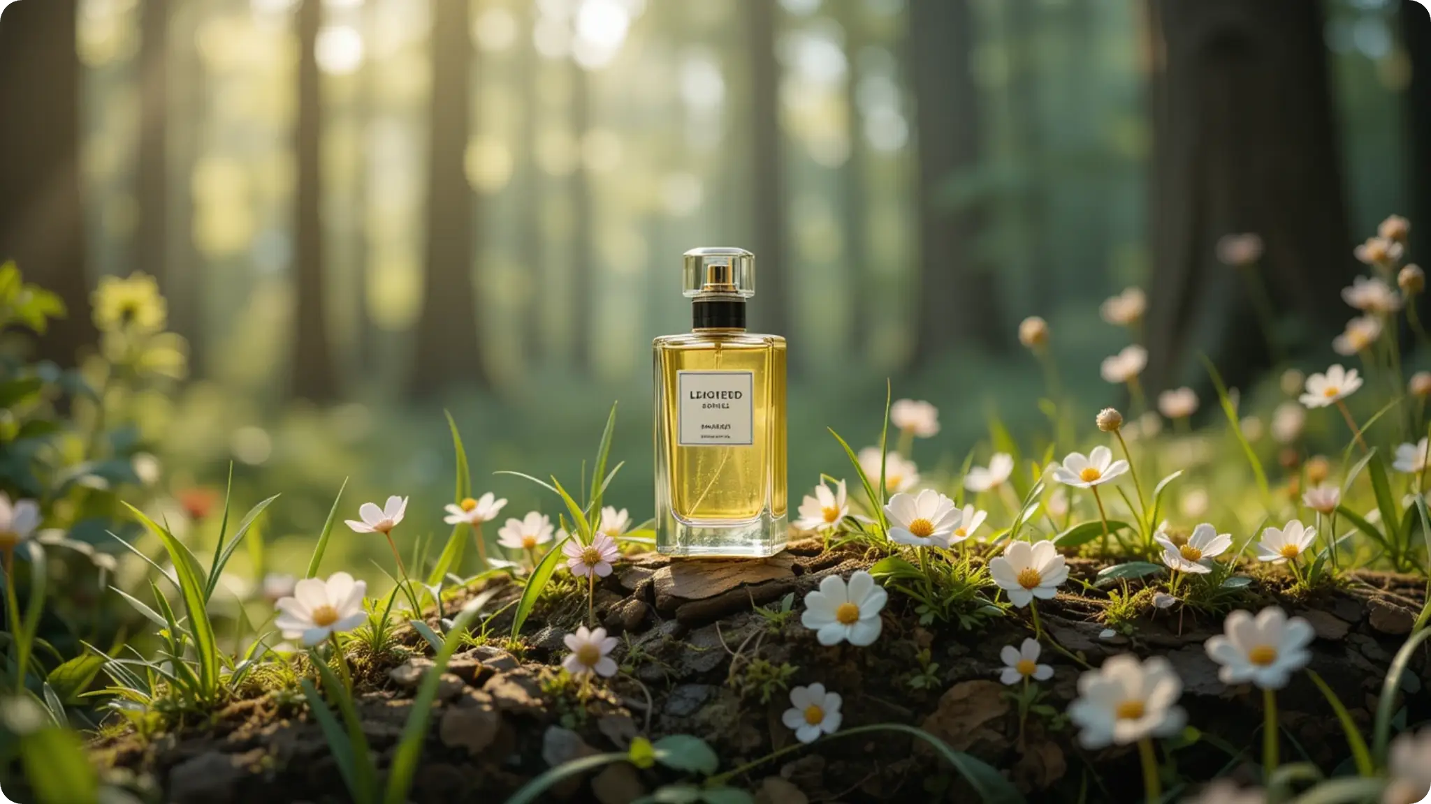 ai product photo of a perfume with natural light in the outdoor