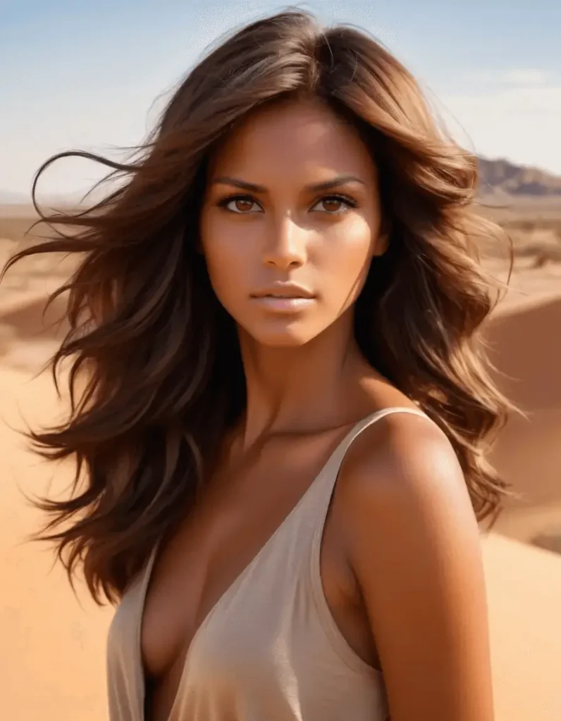 create an image of a beautiful woman in the desert with effective ai image prompt