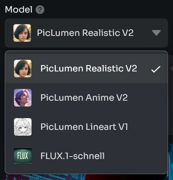 all models on PicLumen ai image generator