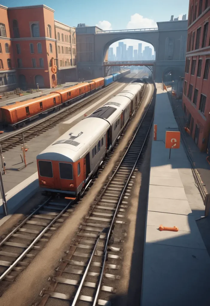 ai generated game background modeling - train in the city