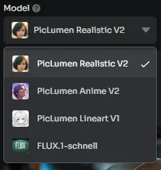 4 models of PicLumen ai image generator