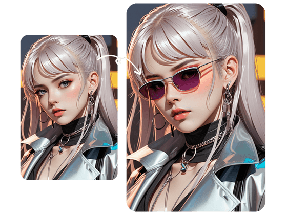 Adding sunglasses on the girl's face with PicLumen AI inpainting