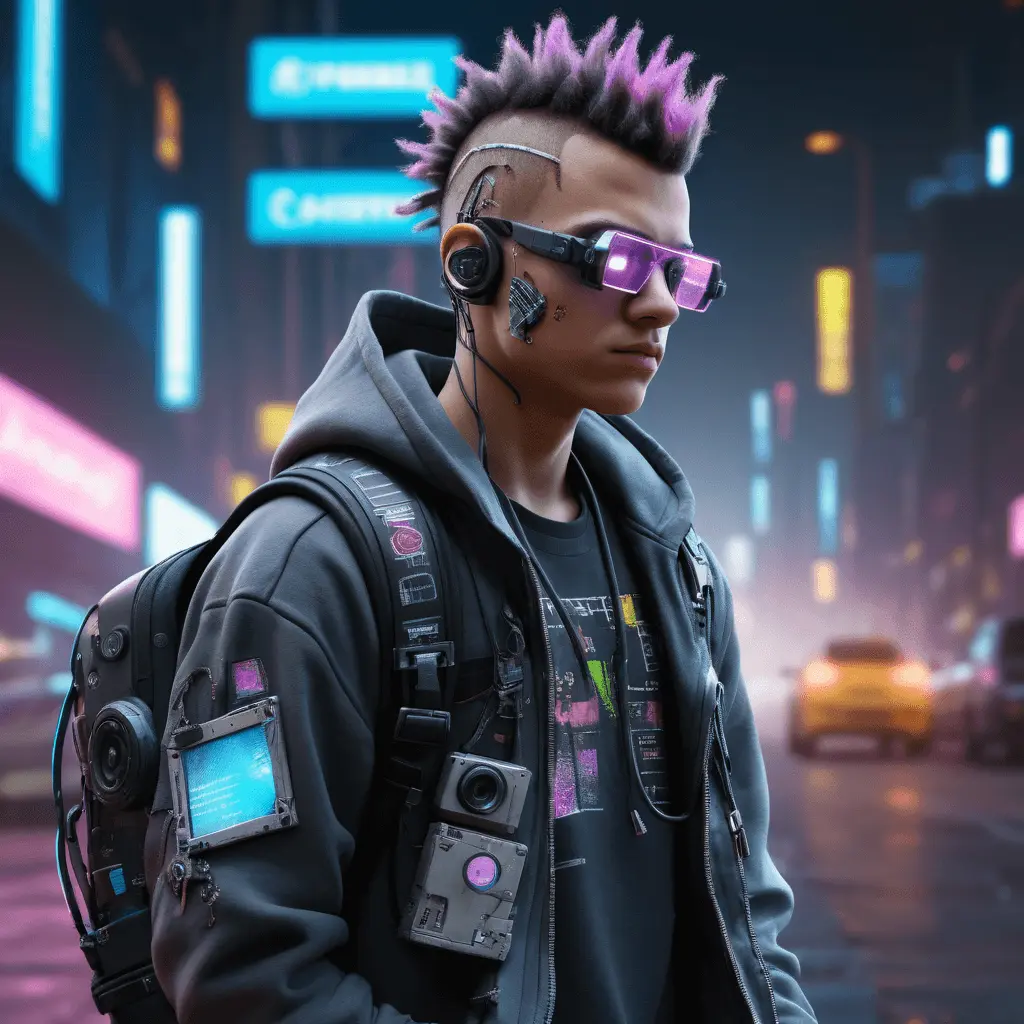 a teenage boy in cyberpunk style