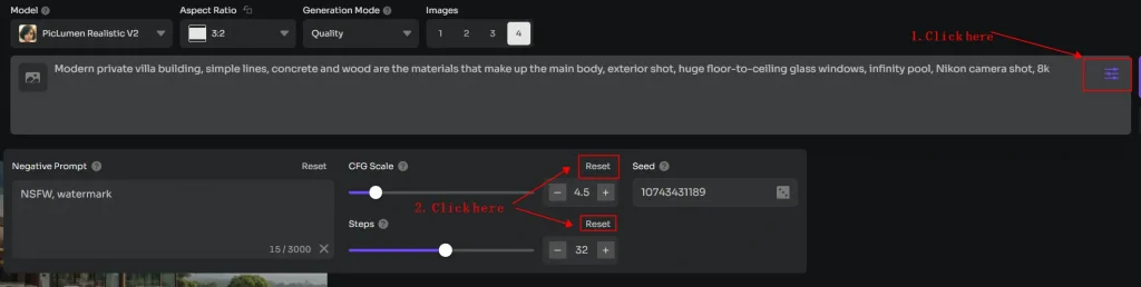 how to reset advanced parameters