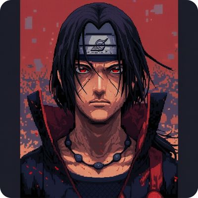 16-bit pixel art image of a portratit of Uchiha Itachi