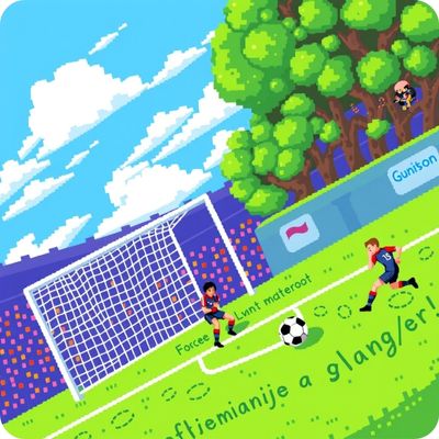 pixelated illustration of a soccer game