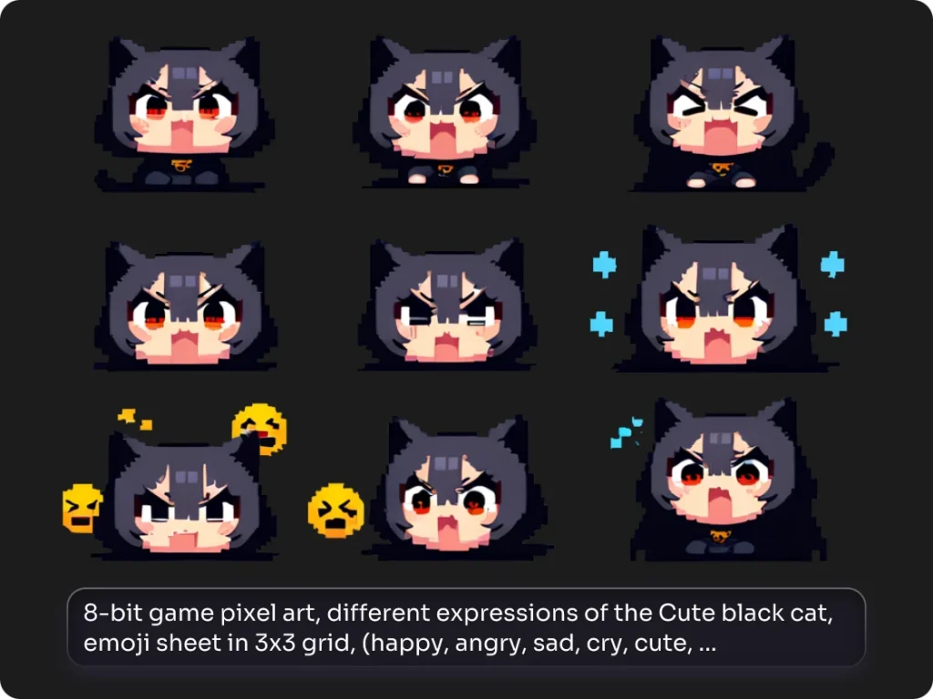 9 pixel art generator created black cat emojis