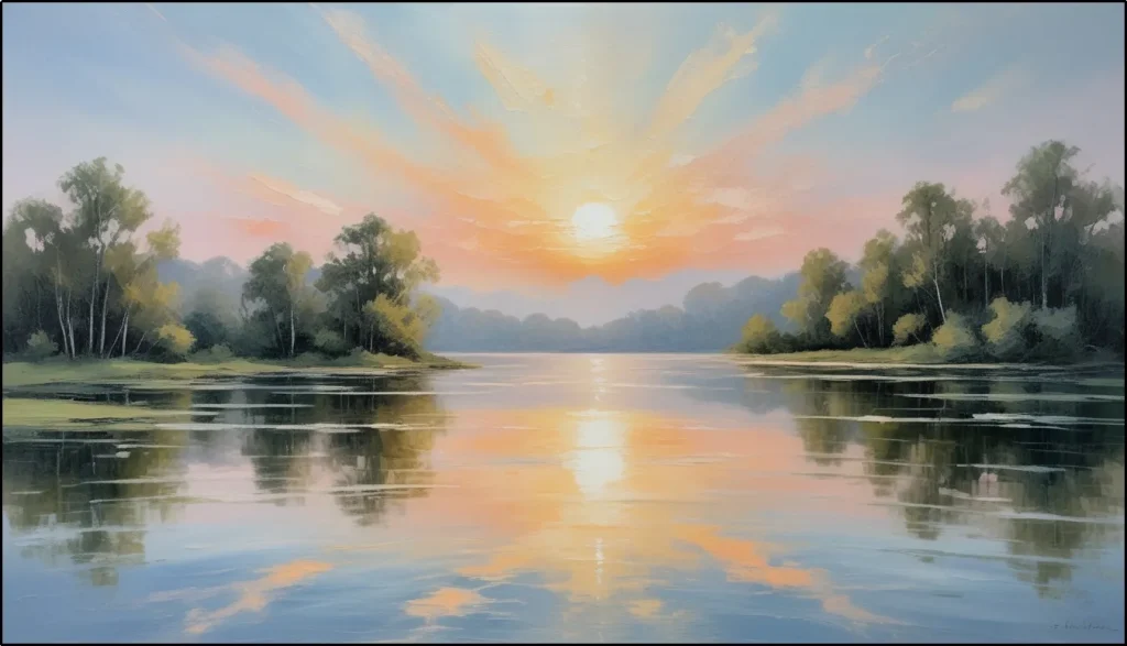 Impressionism art of sunrise over a lake