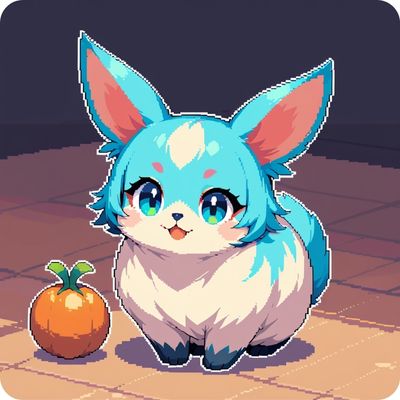 a cute anime monster character with blue and white furry