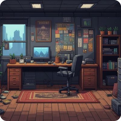 a private office in the style of 16-bit pixel art