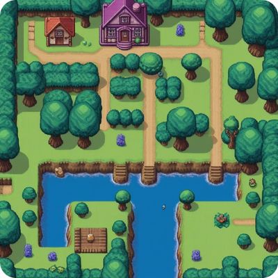 a rpg game map in pixel art style