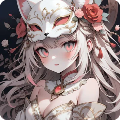 ai anime art of an cute girl with fox mask on her head