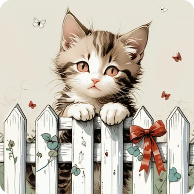 ai generated illustration art of a kitty on the fence