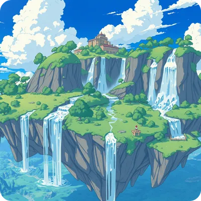 anime ai art style illustration of floating island