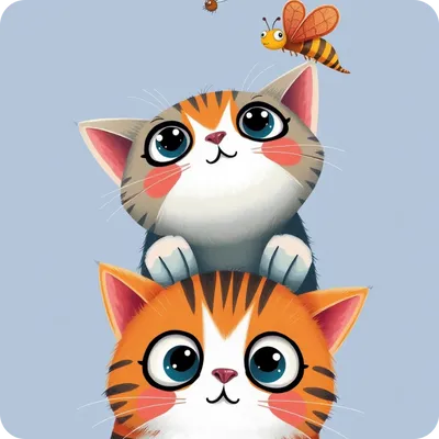 cute children illustration of two kitties and small insects