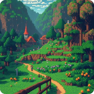 pixelart generated from photo of a village