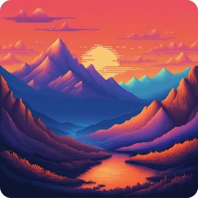 pixelated sunset in the mountain