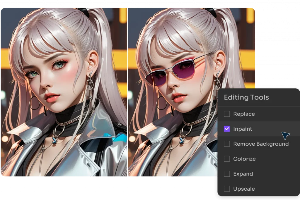 using ai inpainting added sunglasses girl