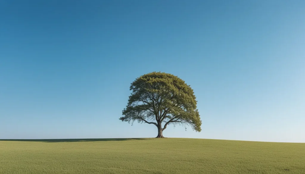 A minimalist landscape with a single tree