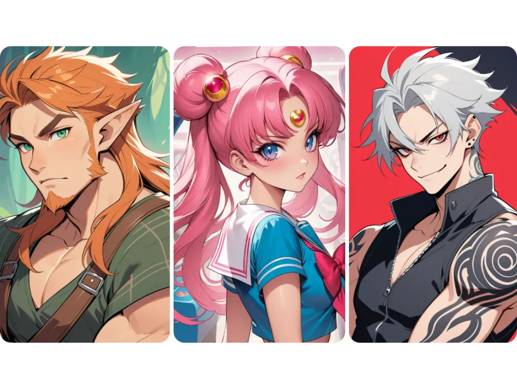 3 anime ai characters in different styles