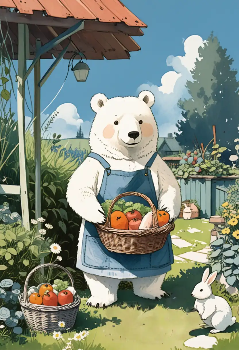 PicLumen AI anime generator: polar bear looking after the backyard