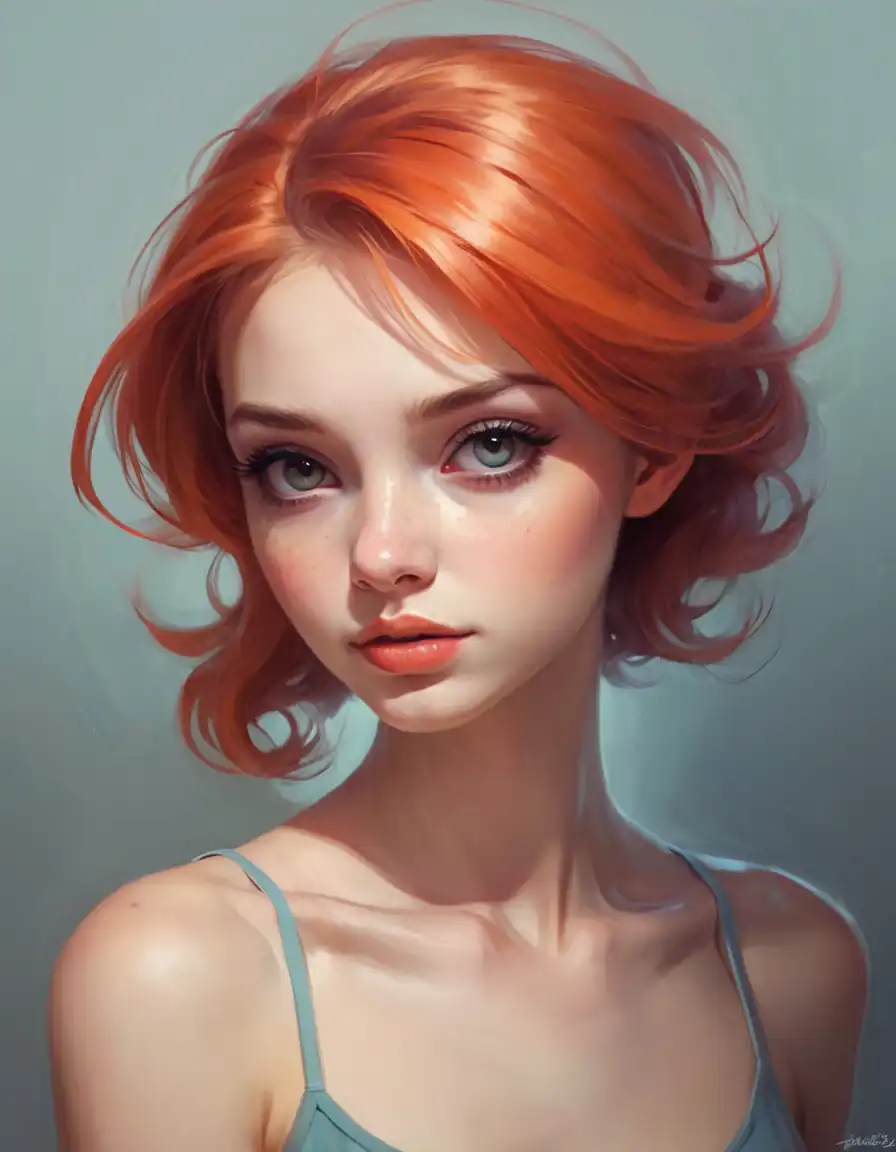 PicLumen AI image generator: real cartoon of a girl with red short hair, Pixar style