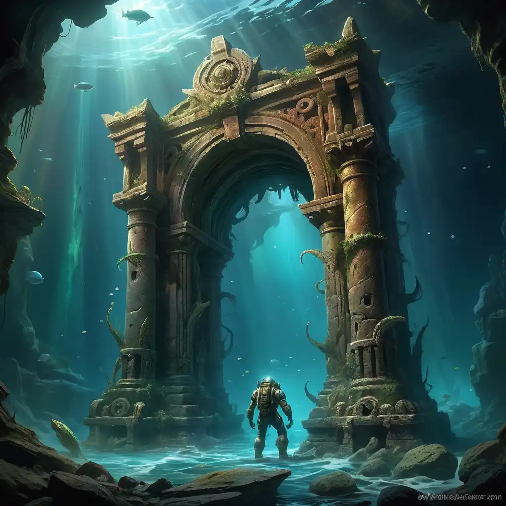 Piclumen AI art generator: concept art, an ancient city under the blue sea