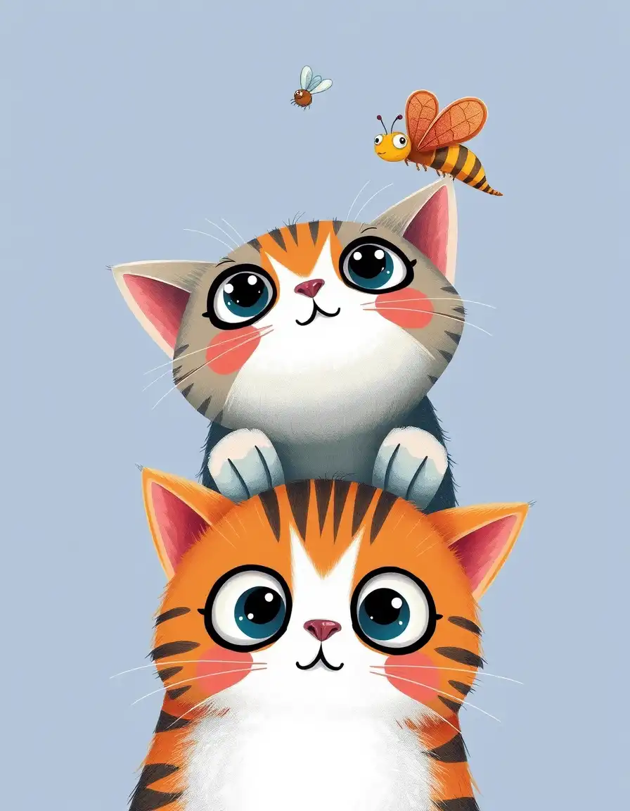 PicLumen AI illustration generator: Whimsical illustration of colorful cats, children book illustration