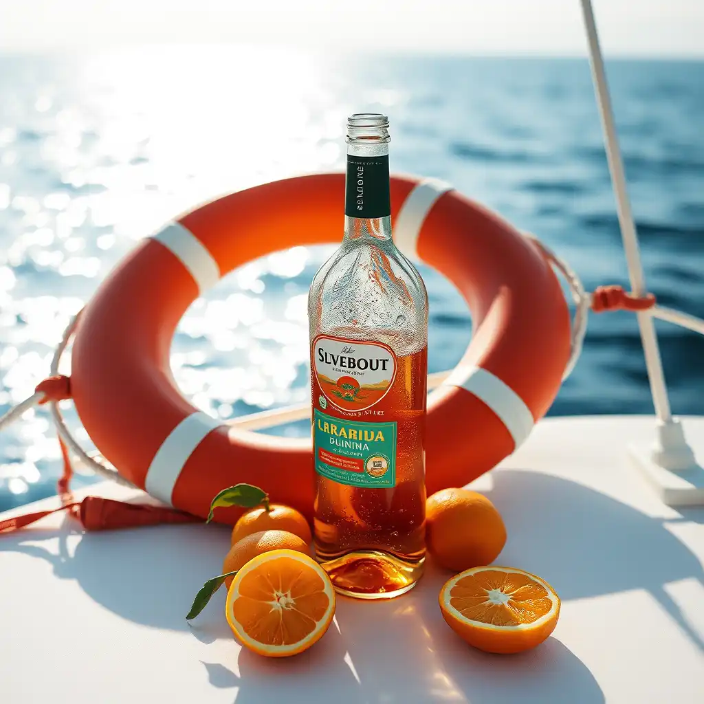 ai realistic image generator: a bottom of orange wine on deck