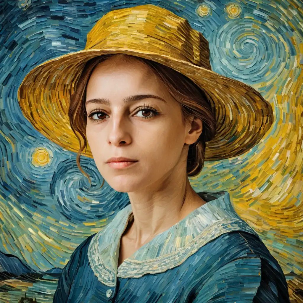 PicLumen AI art generator: a girl with hat, concept art, Van Gogh art