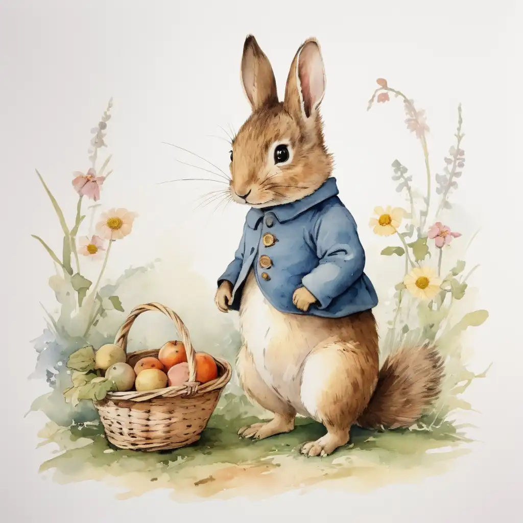 PicLumen AI art generator: water-color painting of a rabbit, children book illustration