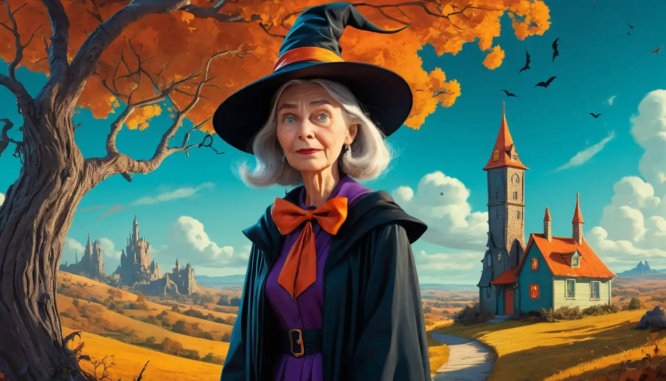 PicLumen AI character generator: AI generated image of a senior woman in a Halloween outfit