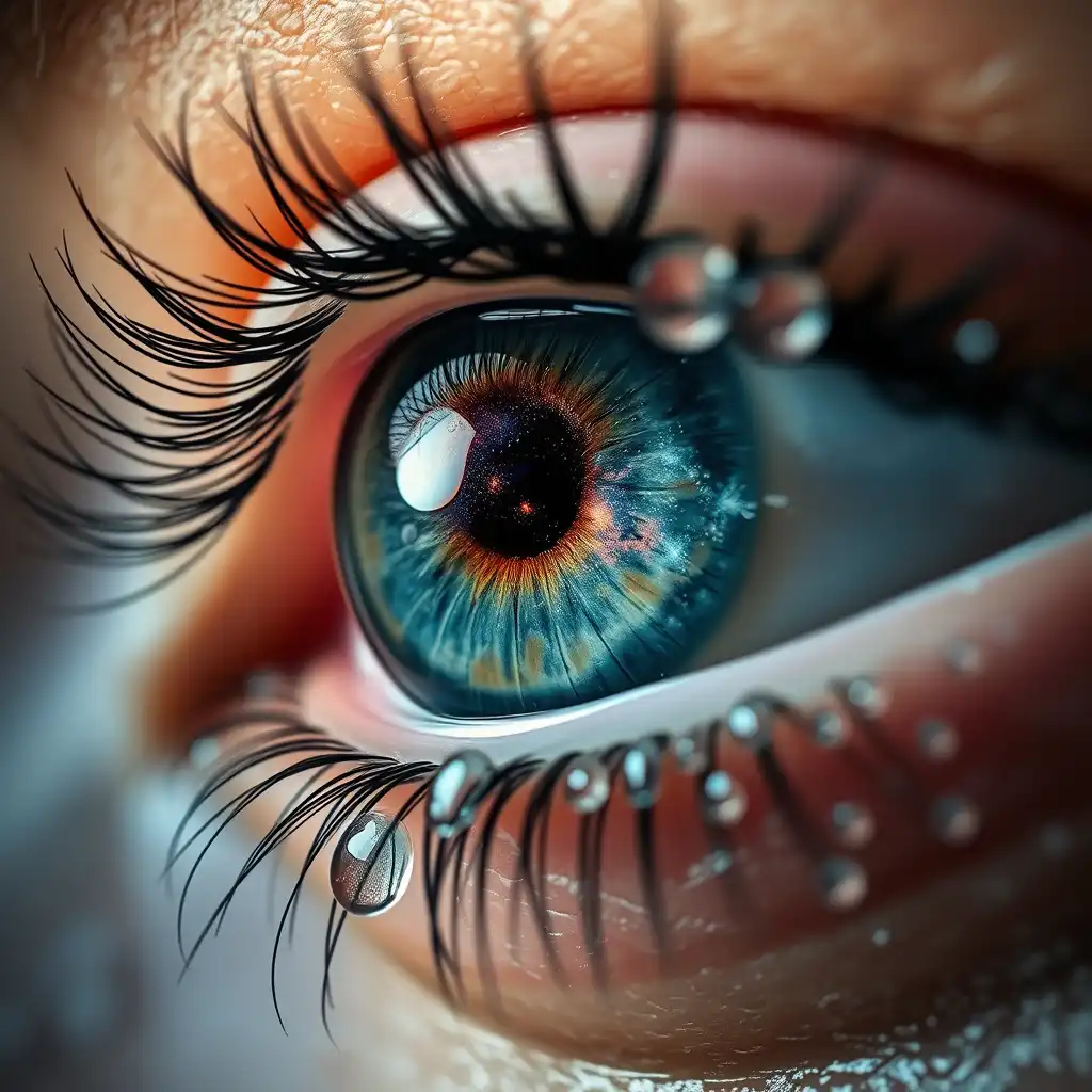 PicLumen AI photo generator: AI -generated image of an eye full of tears. Upscaled