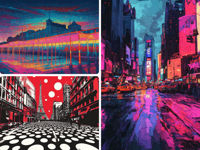 3 landscapes turned from photo into pop art