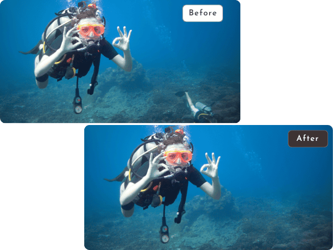 PicLumen ai replace revised comparison photo diving in the sea for social media