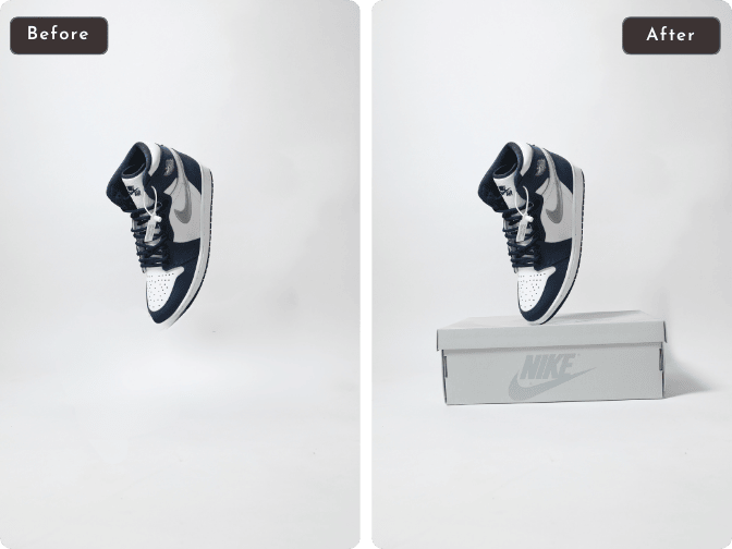 PicLumen ai replacement modified Nike sneaker display photo