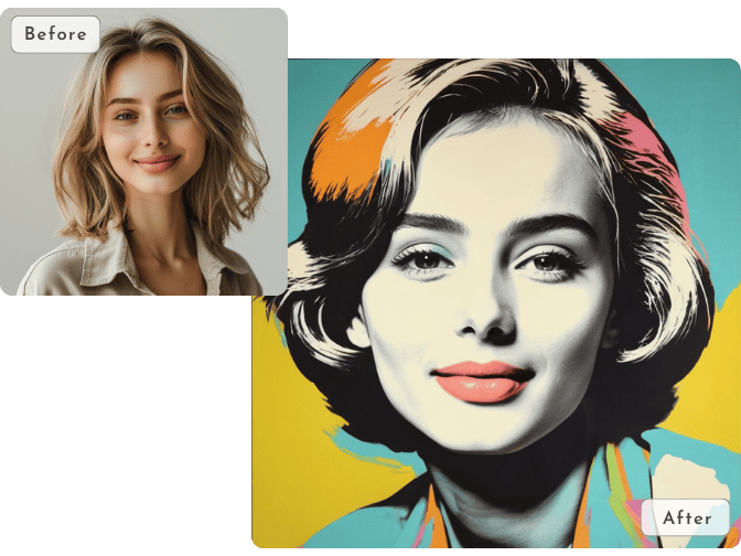 an ai generated pop art portrait turned from a woman's selfi