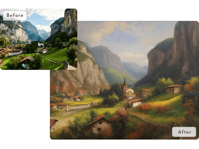 convert landscape photo into oil painting