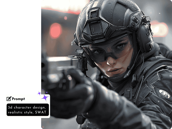 create 3d realistic character of a female SWAT