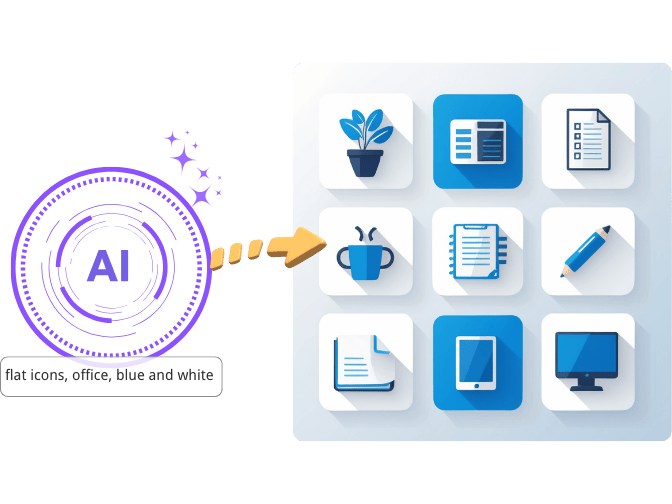 flat icon set for office generated from text