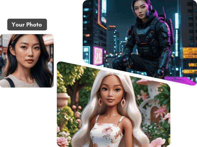 using a photo generated two 3d characters in different styles