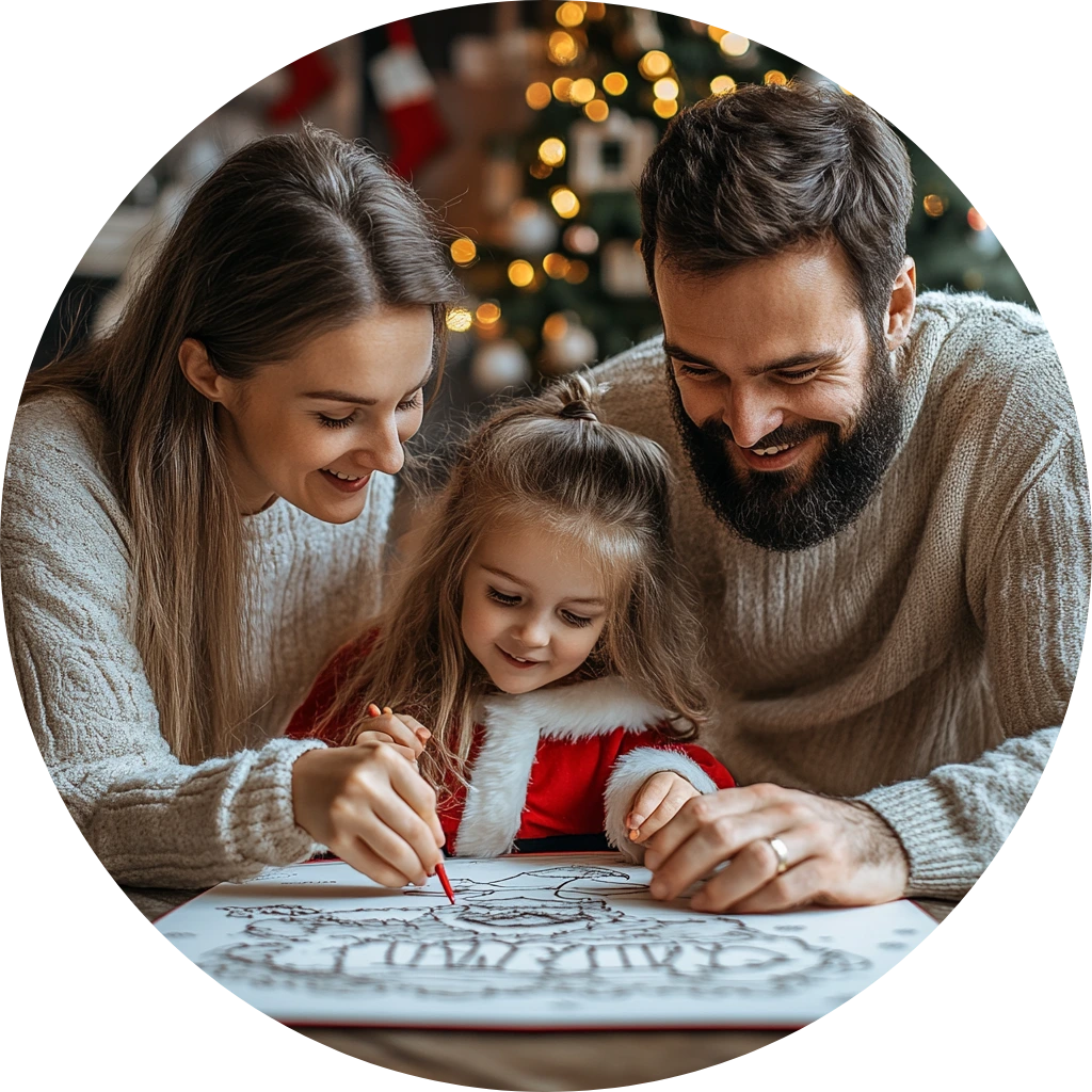 christmas coloring page - family interaction