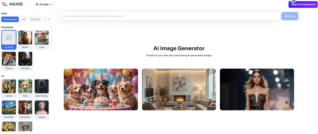 aiease ai image generator - creating interface