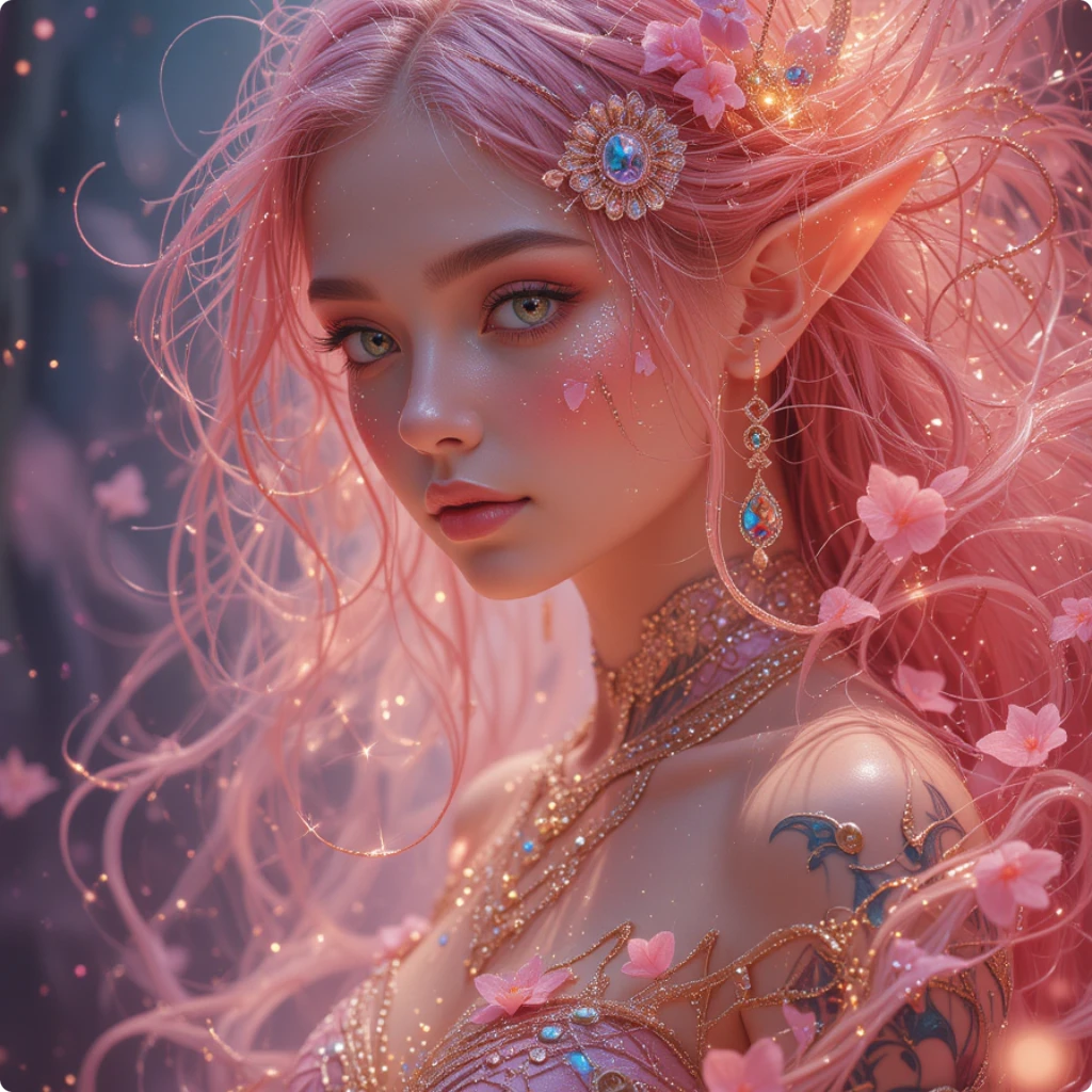 fantasy character with pink hair