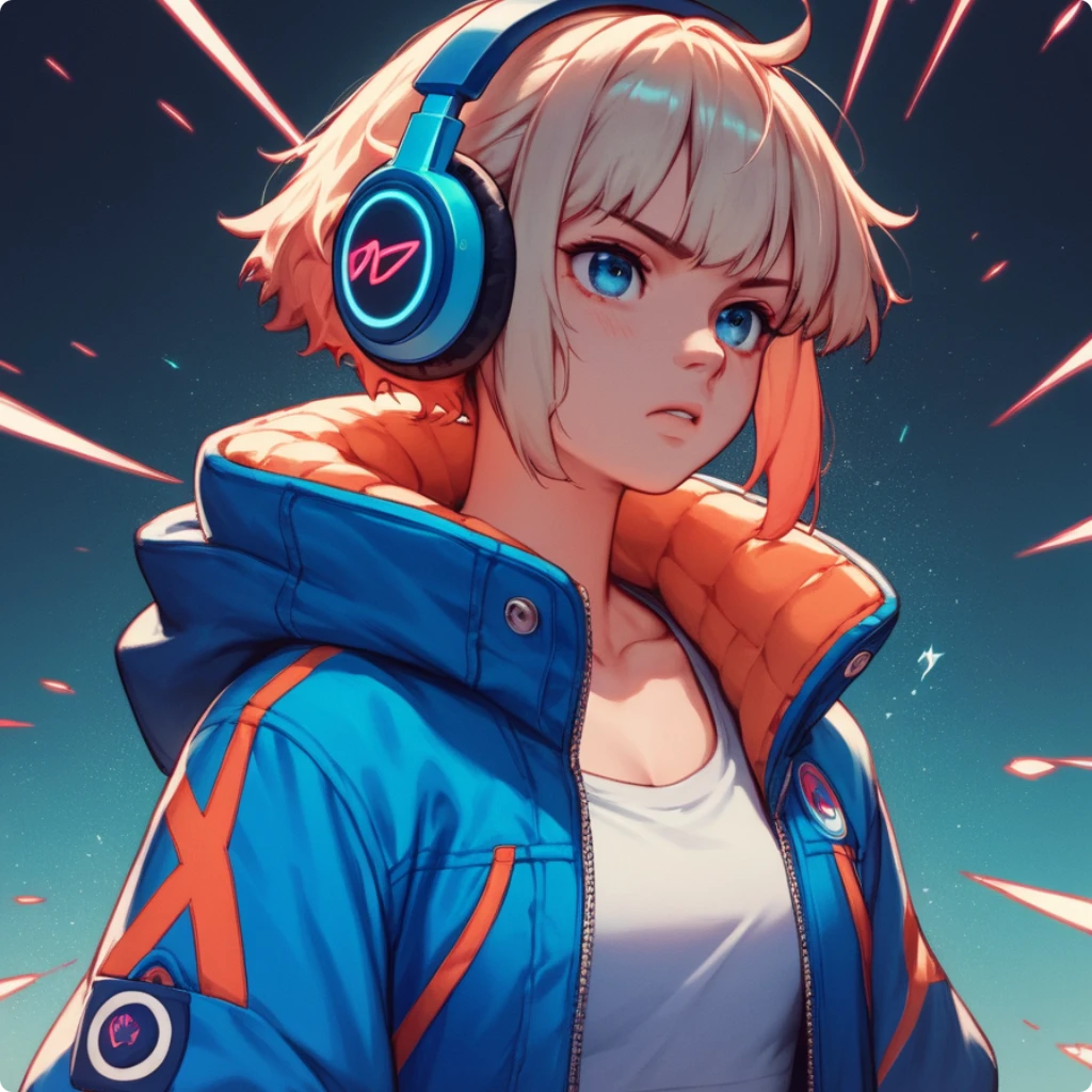 fantasy character with short hair and headphones