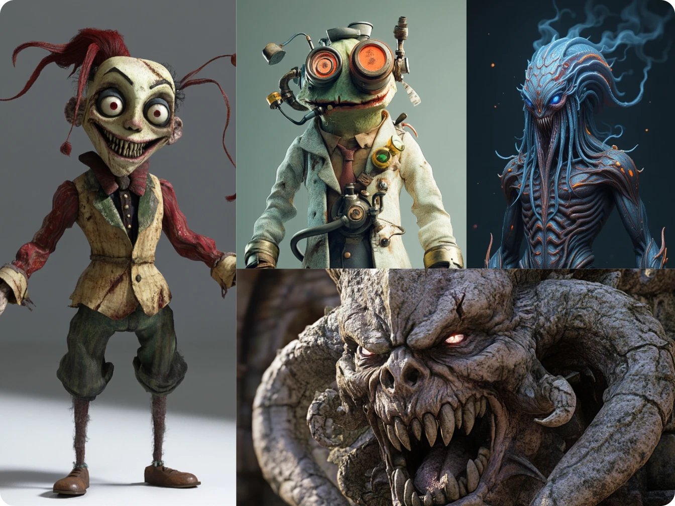 4 diverse styles of monsters